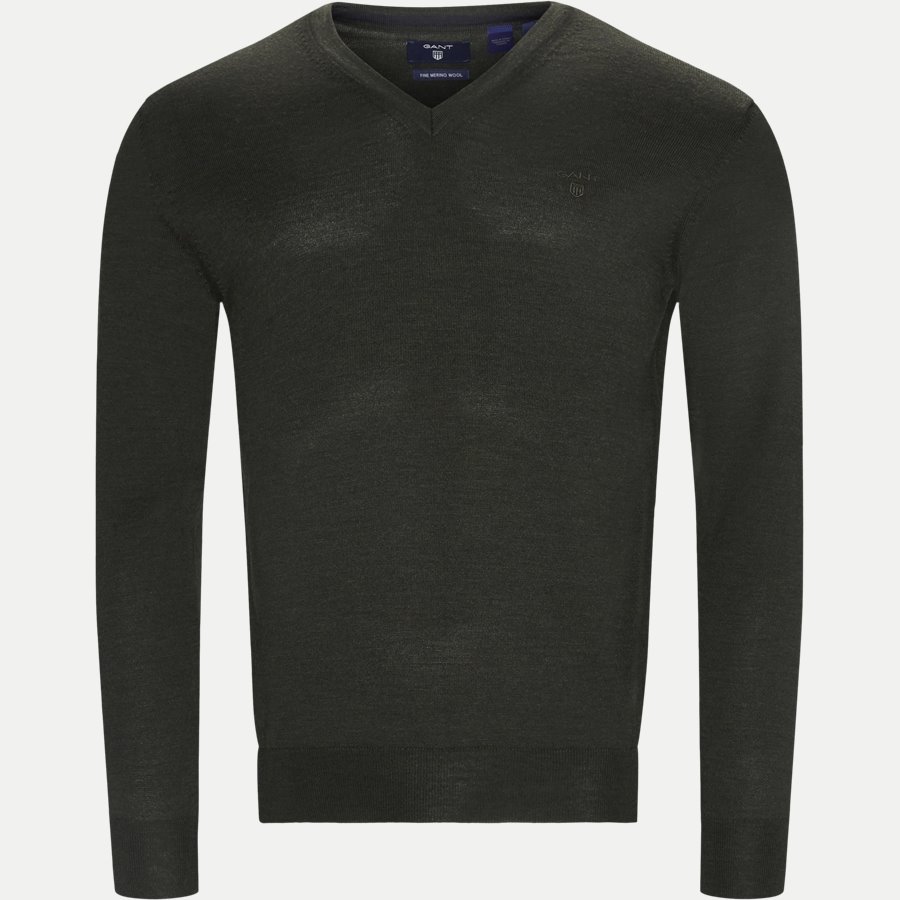 88512 - Merino Wool V-neck Sweater - Strik - Regular - GREEN - 1