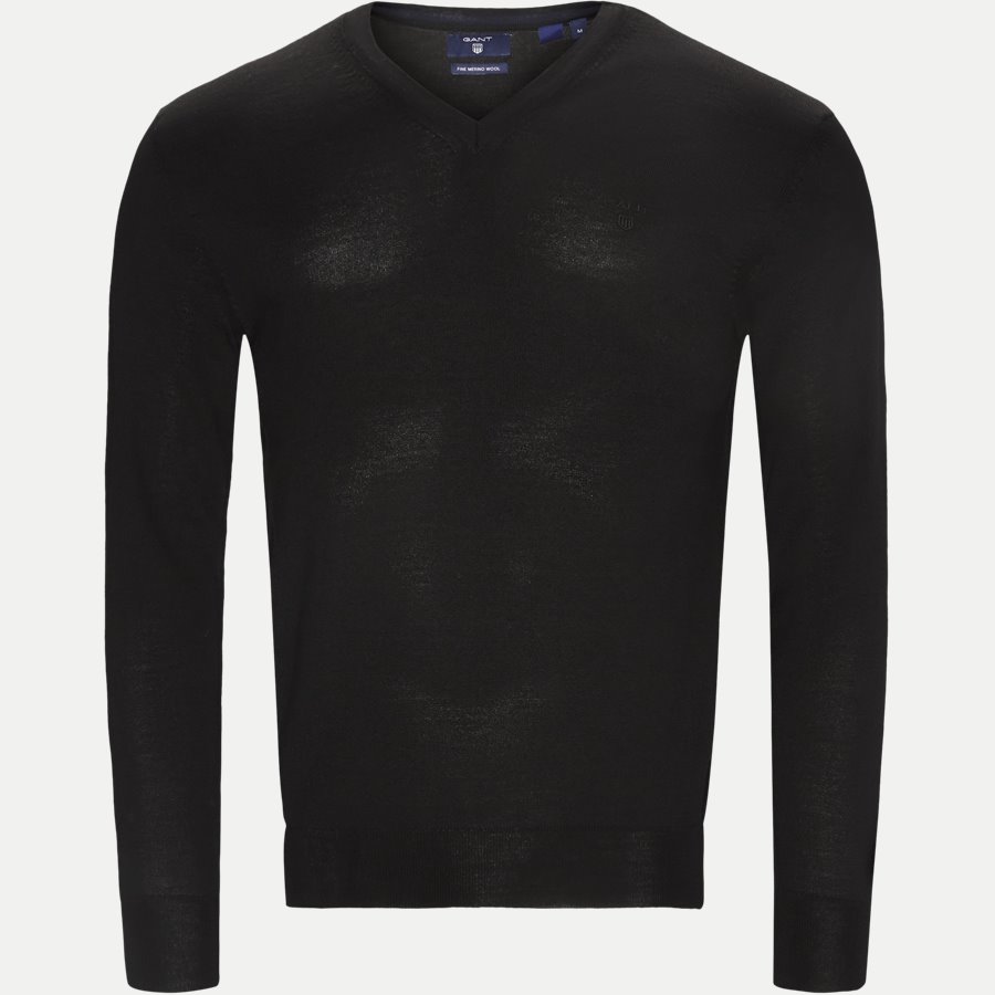 88512 - Merino Wool V-neck Sweater - Strik - Regular - SORT - 1