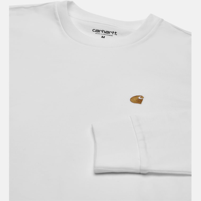 Carhartt WIP T-shirts L/S CHASE I026392. WHITE/GOLD