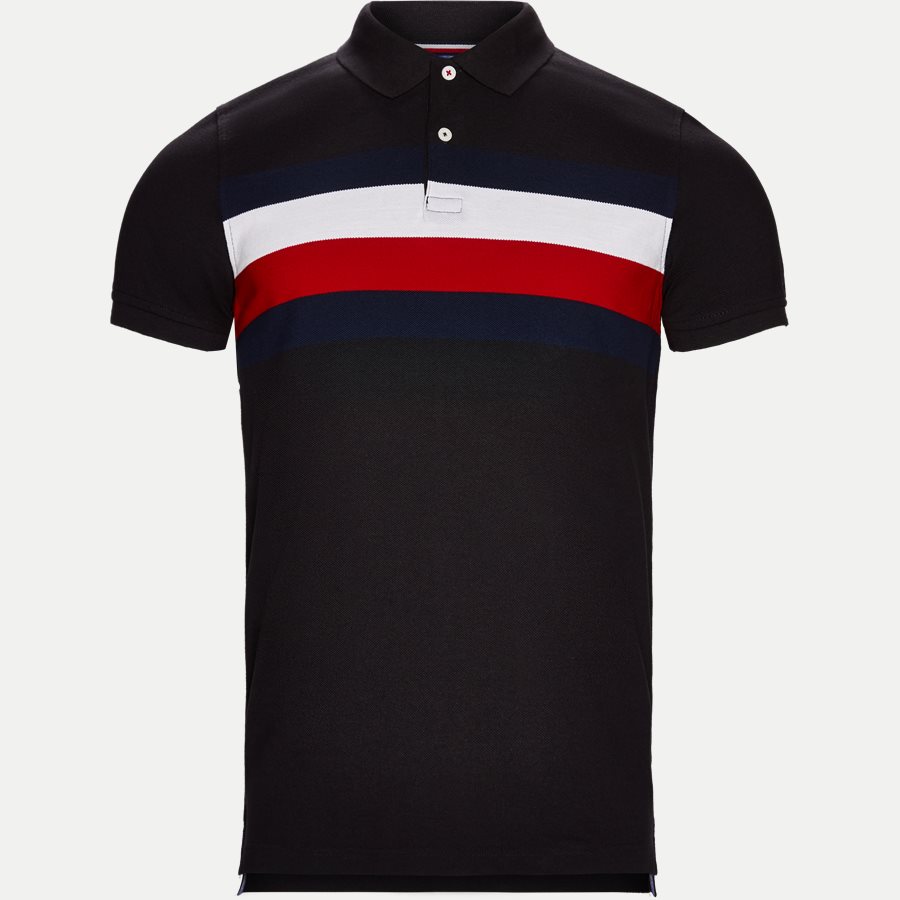 TOMMY CHEST STRIPE - Chest Stripe Polo T-shirt - T-shirts - Slim - SORT - 1