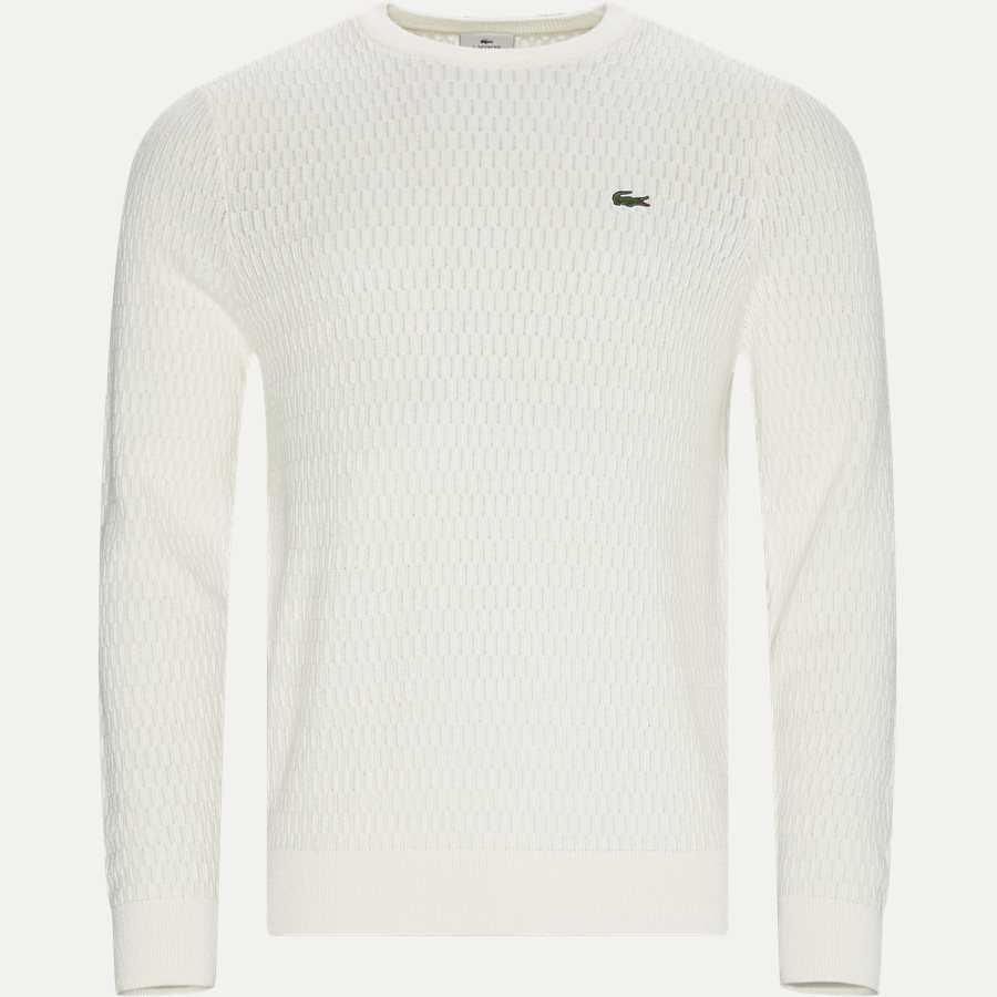 AH8157 - Crew Neck Textured Wool And Cashmere Blend Sweater - Strik - Regular - ECRU - 1