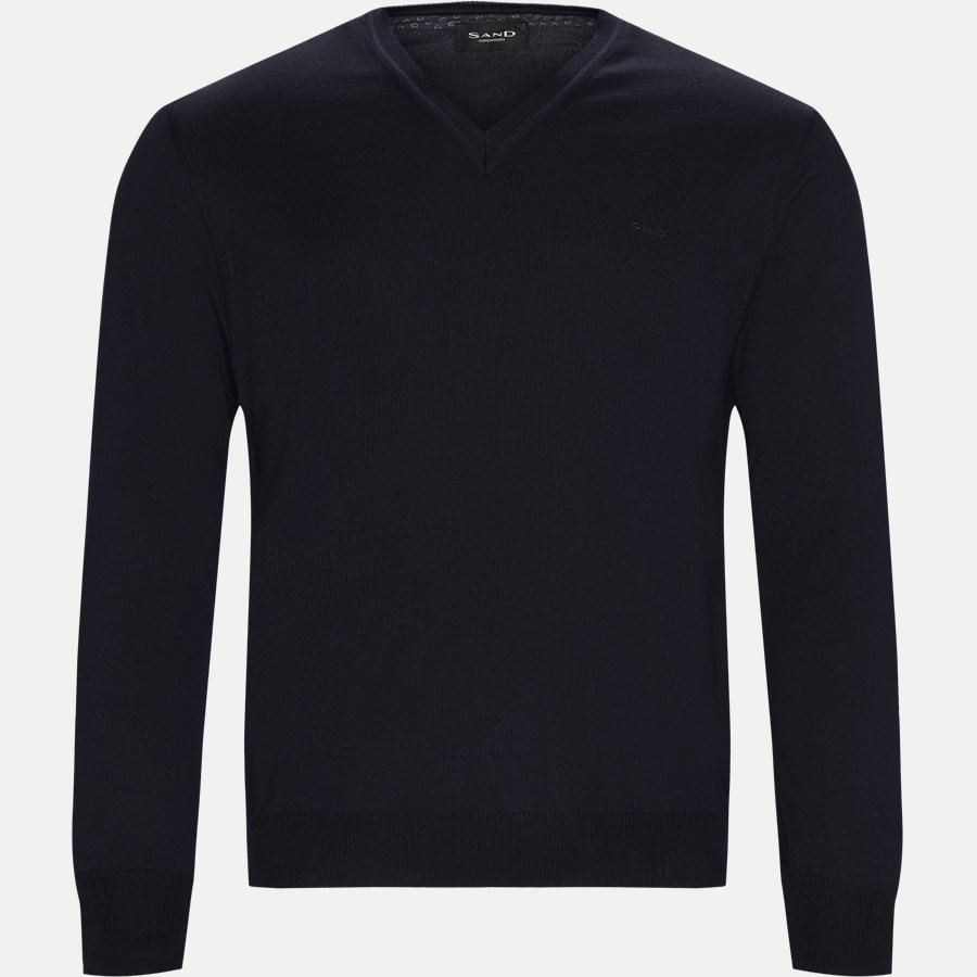 MERINO EMBR DUSTIN - Merino Embr. V-Neck - Strik - Regular - NAVY - 1
