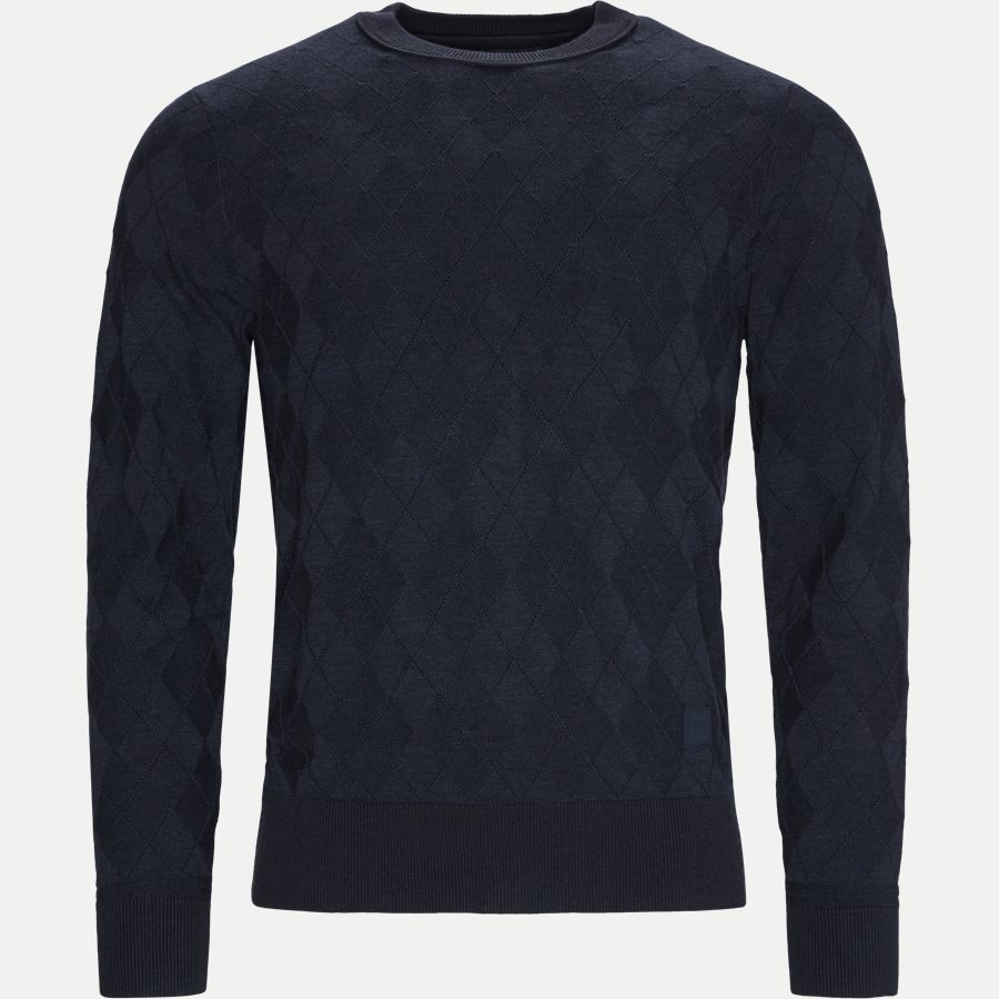 TONAL TEXTURED ARGYLE SWEATER - Tonal Textured Argyle Sweater - Strik - Regular - NAVY - 1