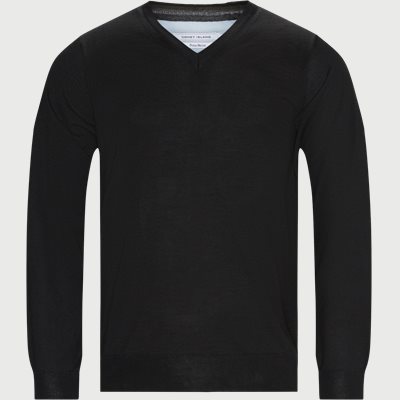 Salina Merino V-hals Striktrøje Regular fit | Salina Merino V-hals Striktrøje | Sort