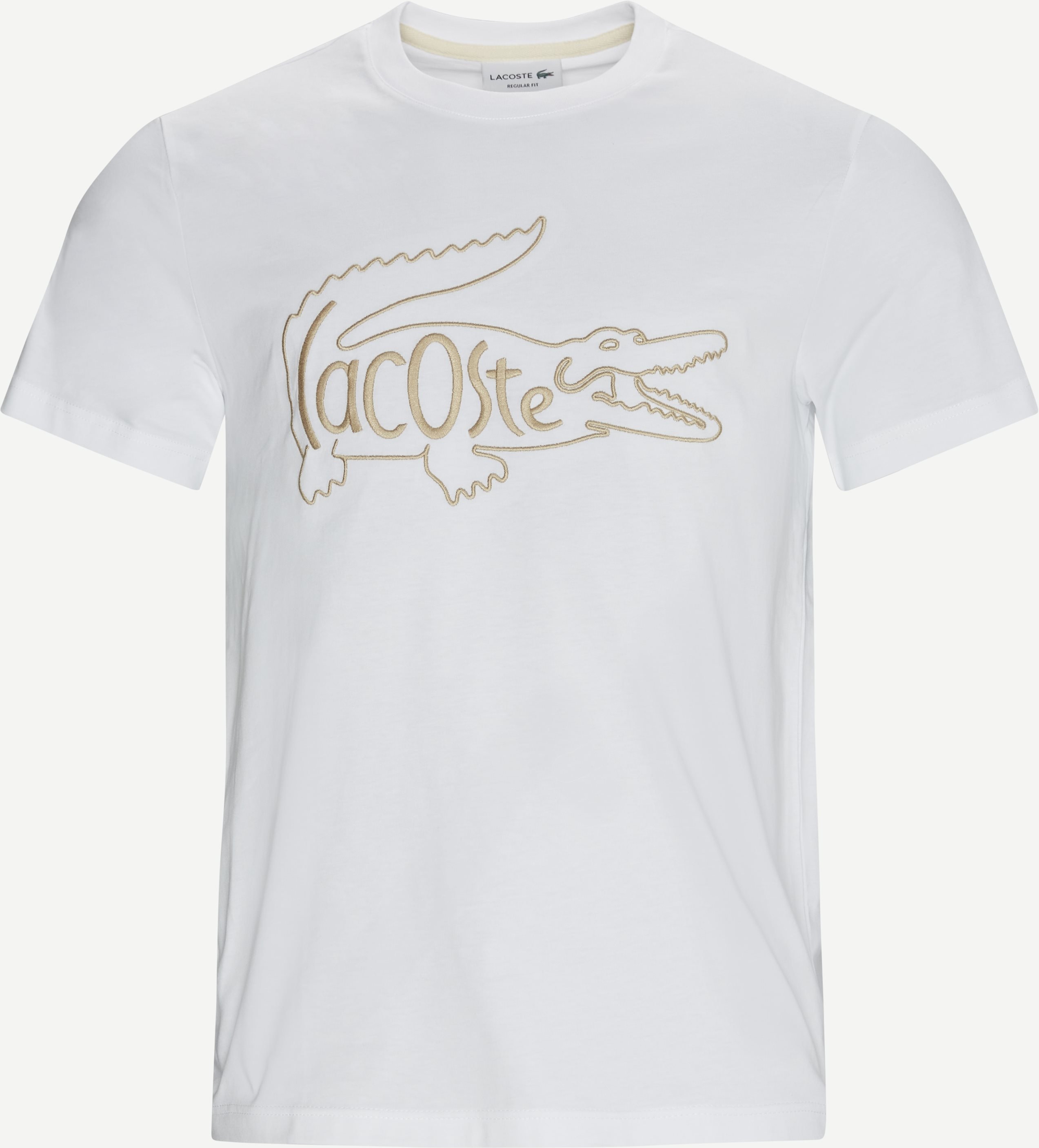 Crew Neck Crocodile Embroidery Cotton T-shirt - T-shirts - Regular fit - Hvid