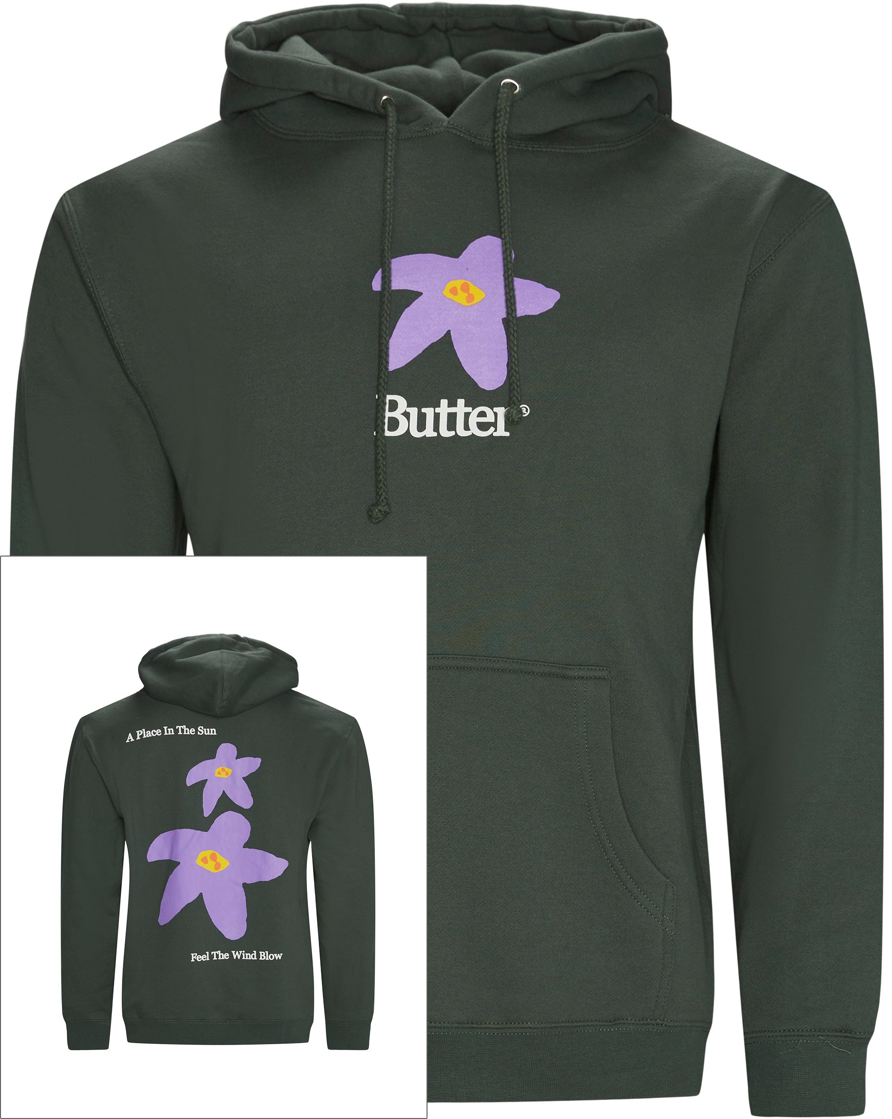 Butter Goods Sweatshirts FLOWERS HOOD Grön