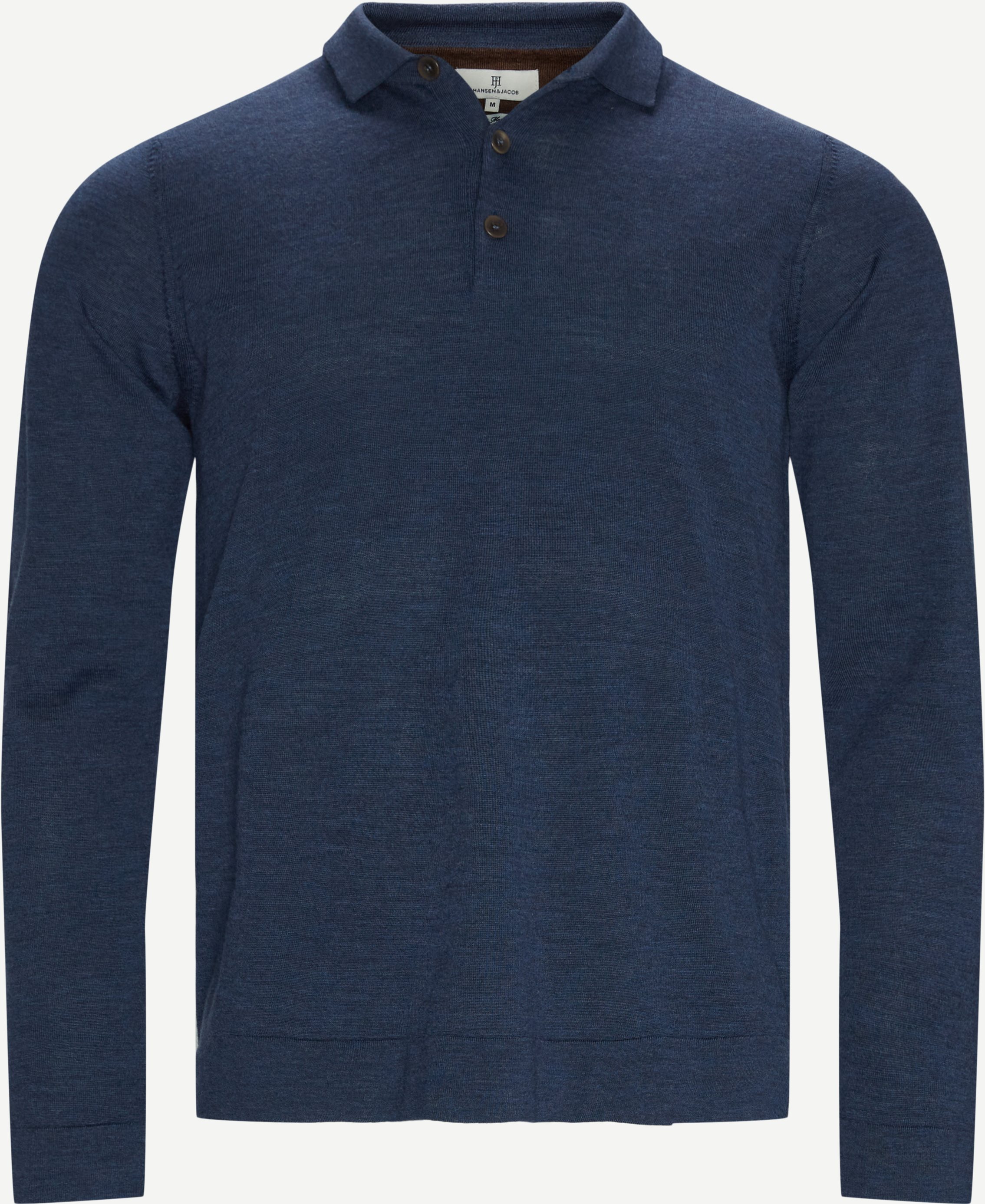 07078 Merino Polo Collar Knit - Knitwear - Regular fit - Blue