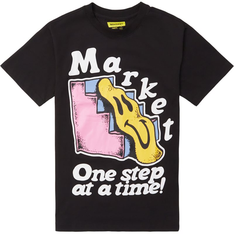 Chinatown Market Smiley One Step At A Time T-shirts Black