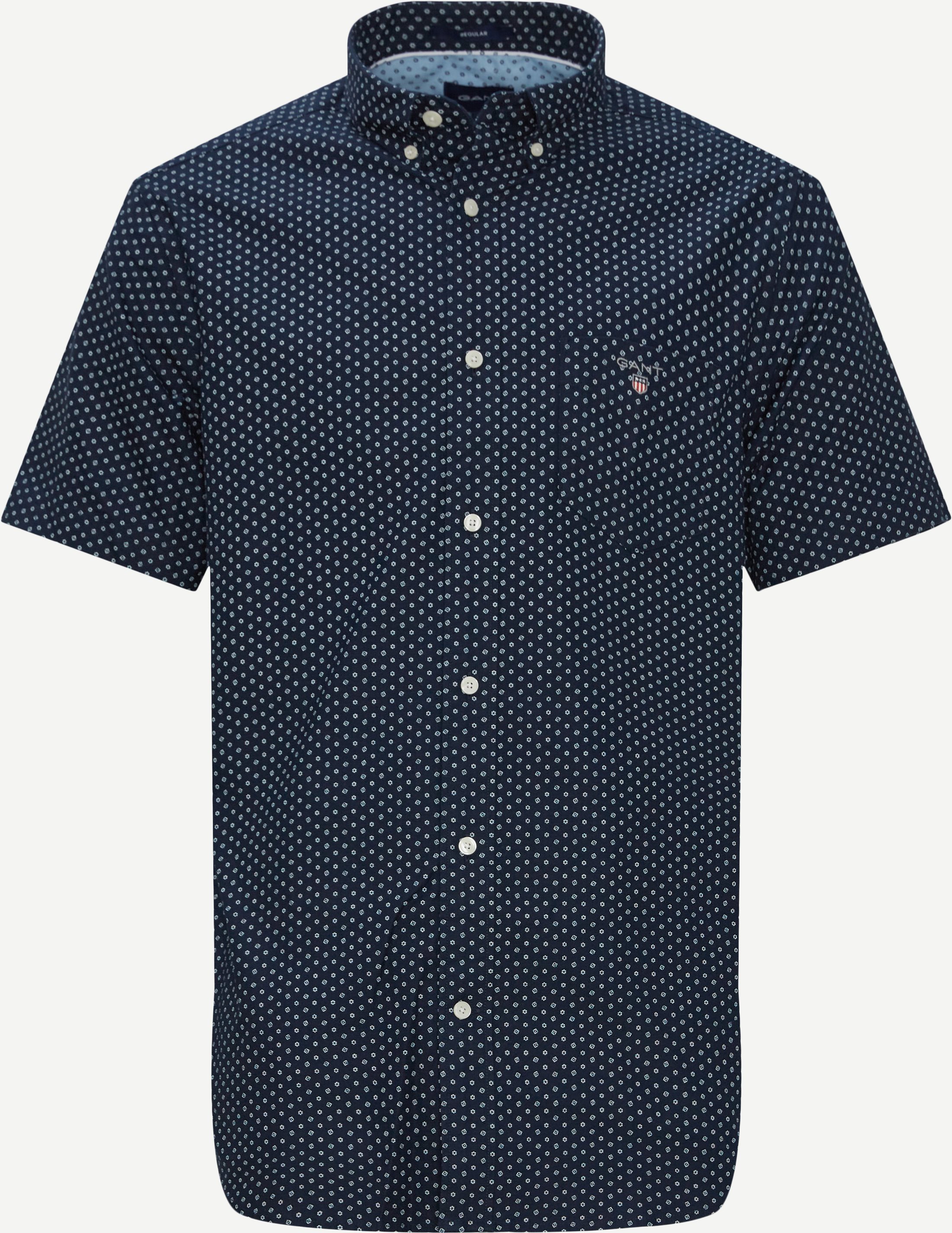 Oxford Micro Print Kortærmet Skjorte - Kortærmede skjorter - Regular fit - Blå