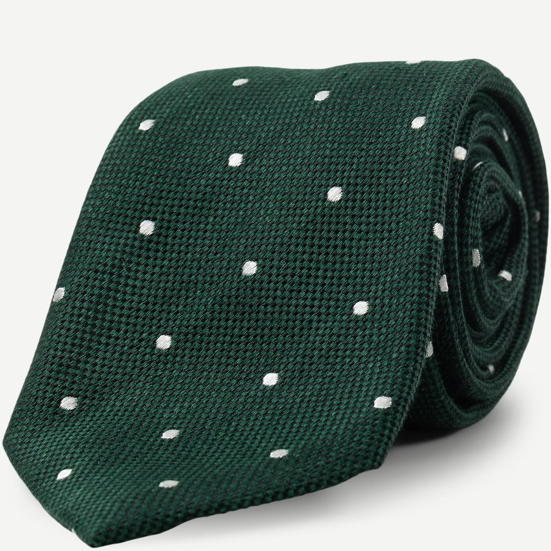 Green White Dots Silk Linen Tie - Slips - Grøn
