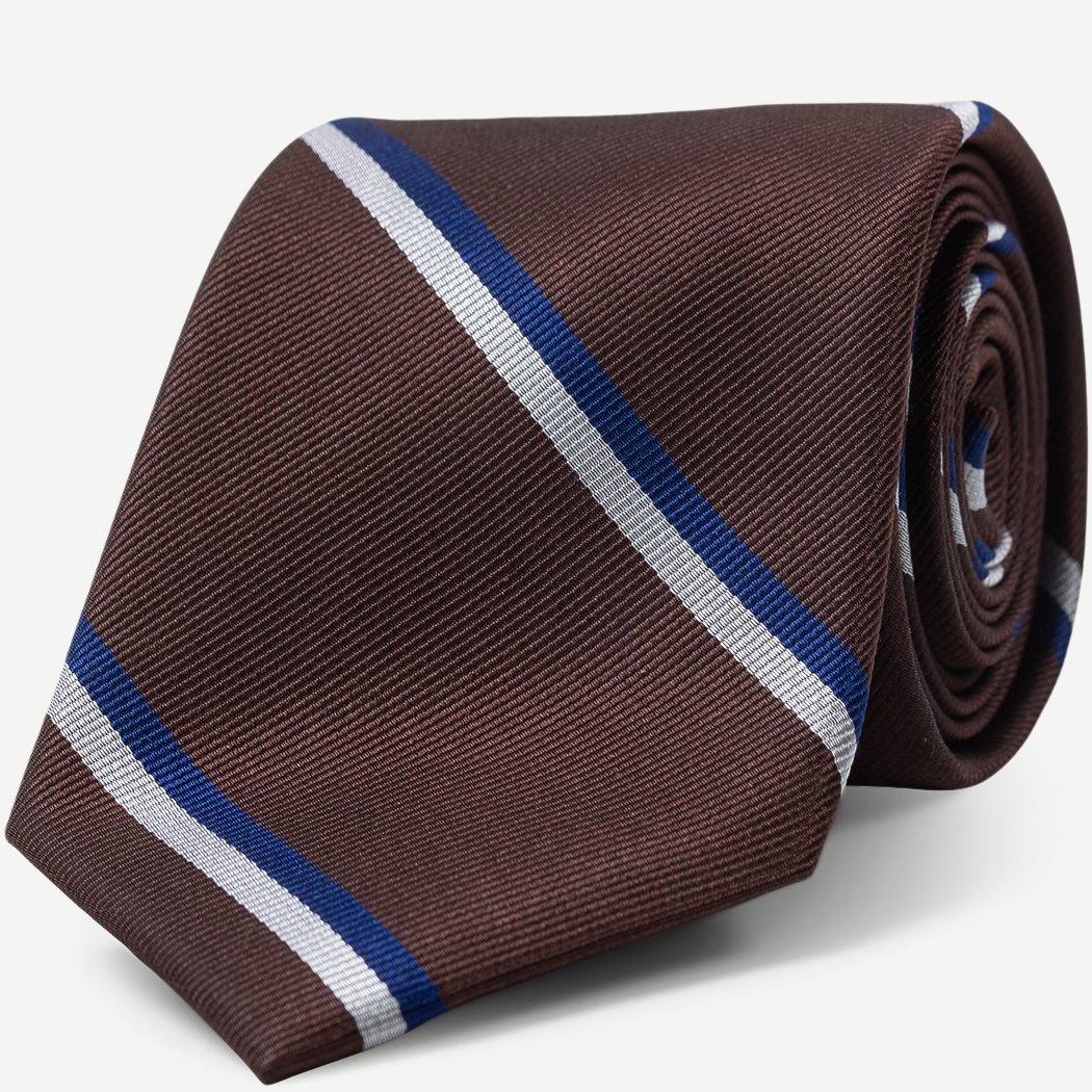 Brown White Blue Cornell Silk Tie - Slips - Brun
