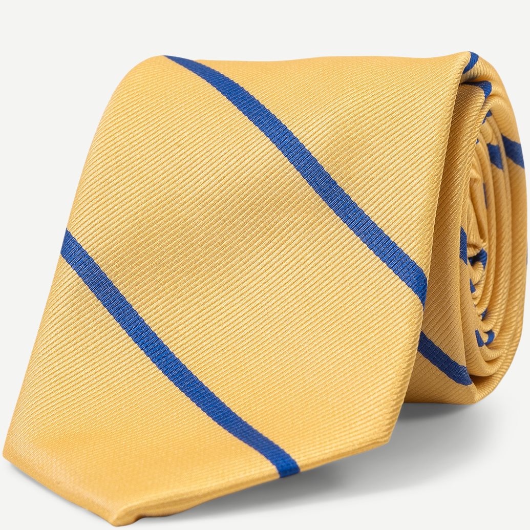 Yellow Blue Single Striped Silk Tie - Slips - Gul