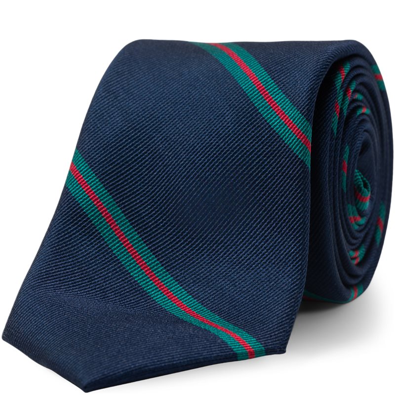 Billede af An Ivy - Navy Green Red Thin Stripes Silk Tie