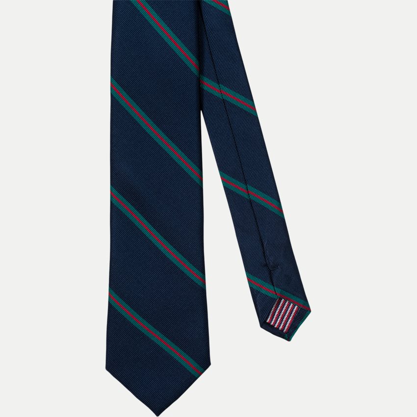 Navy Green Red Thin Stripes Silk Tie