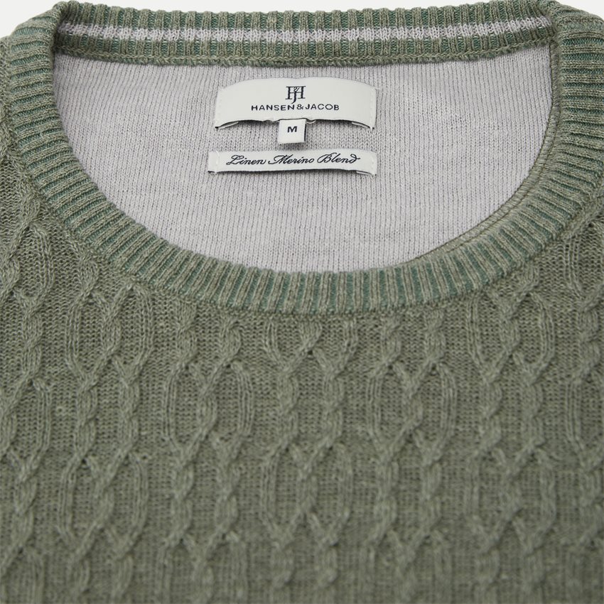 Hansen & Jacob Knitwear 11081 CREW NECK MERINO LINEN CABLE GREEN