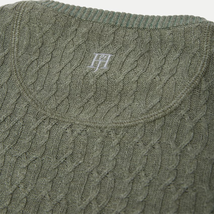 Hansen & Jacob Knitwear 11081 CREW NECK MERINO LINEN CABLE GREEN