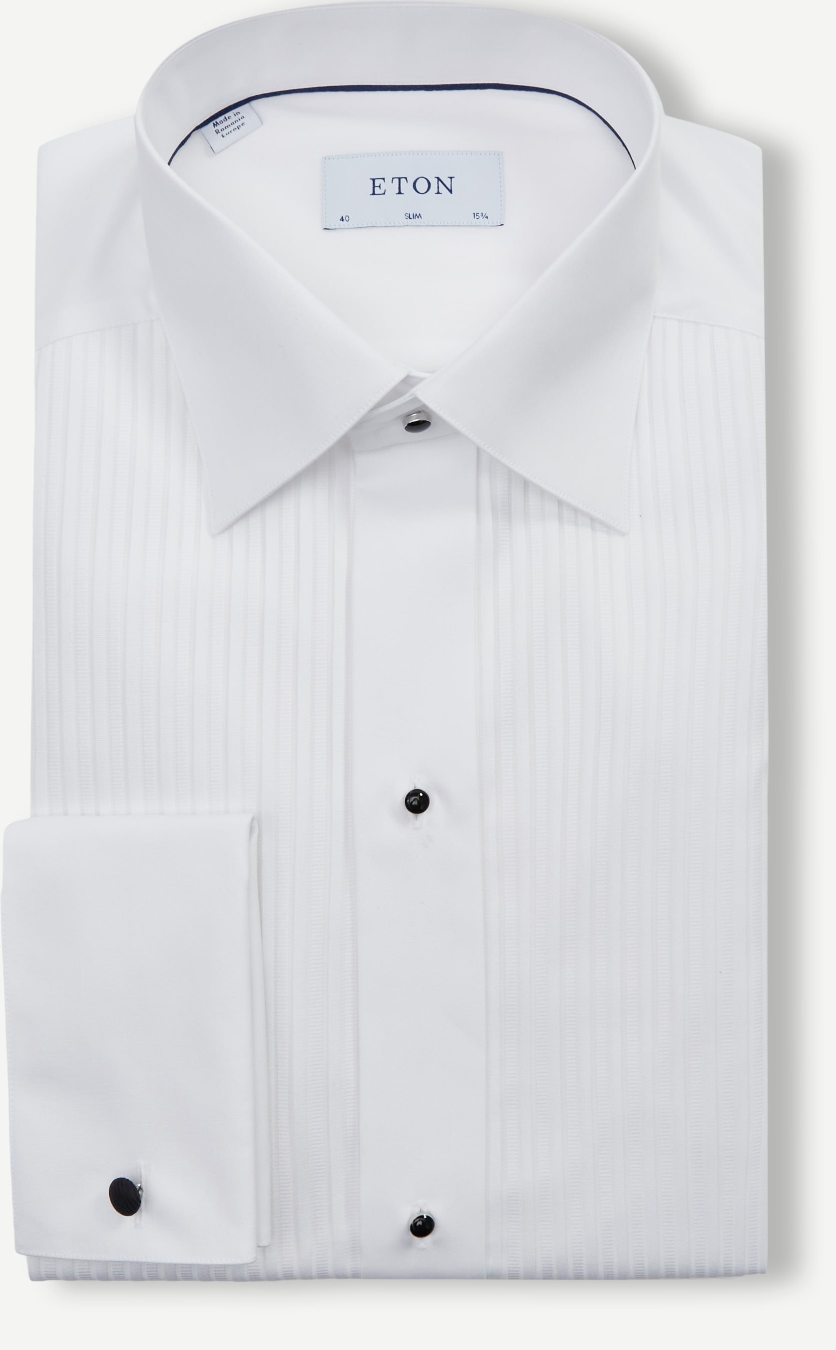Eton Shirts 631570510 PLISSE BLACK TIE SHIRT White