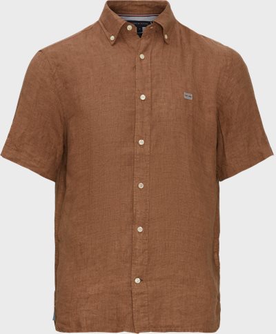 Tommy Hilfiger Short-sleeved shirts 26865 SOLID LINEN RF SHIRT SS Brown