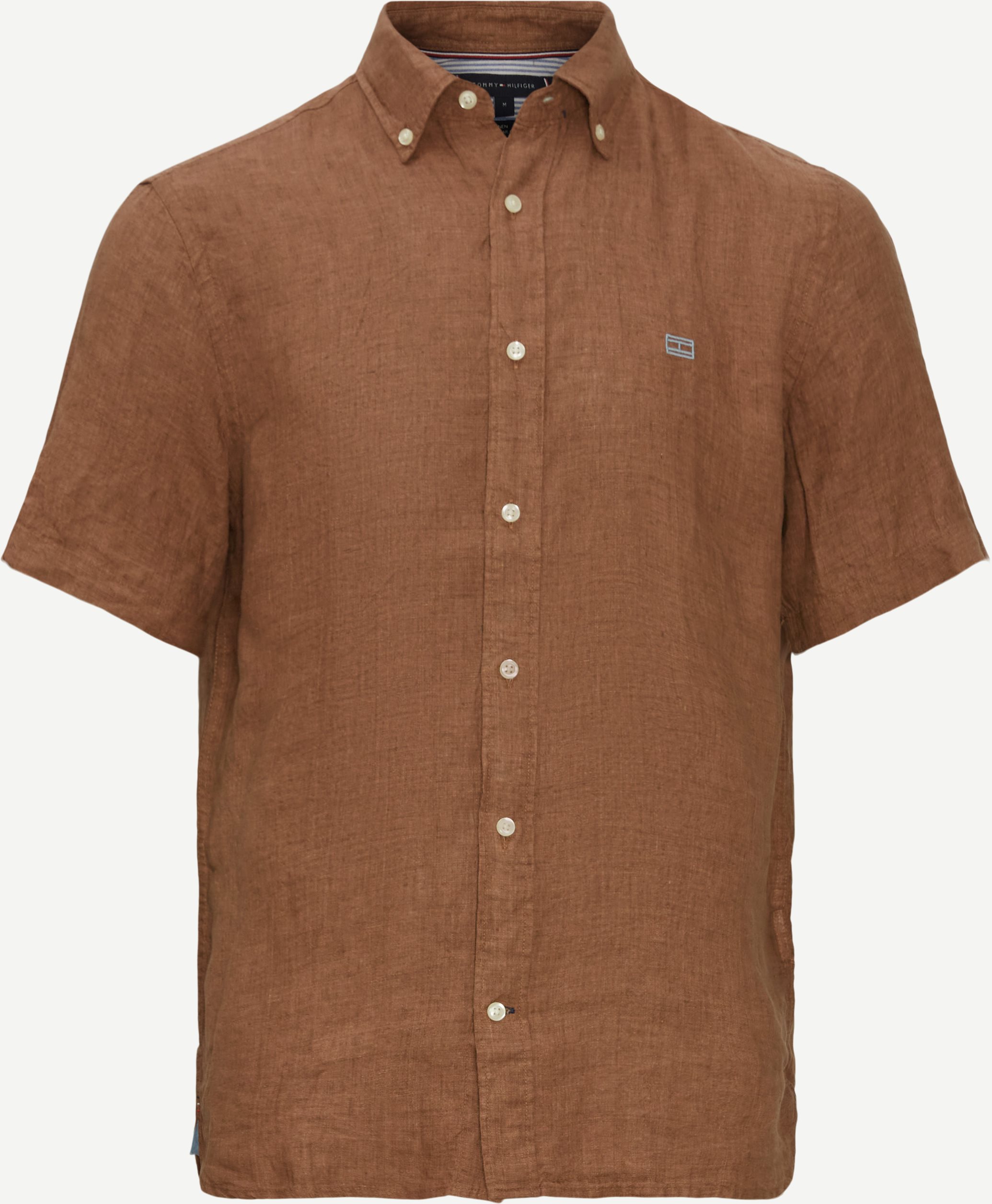 Solid Linen Kortærmet Skjorte - Kortærmede skjorter - Regular fit - Brun