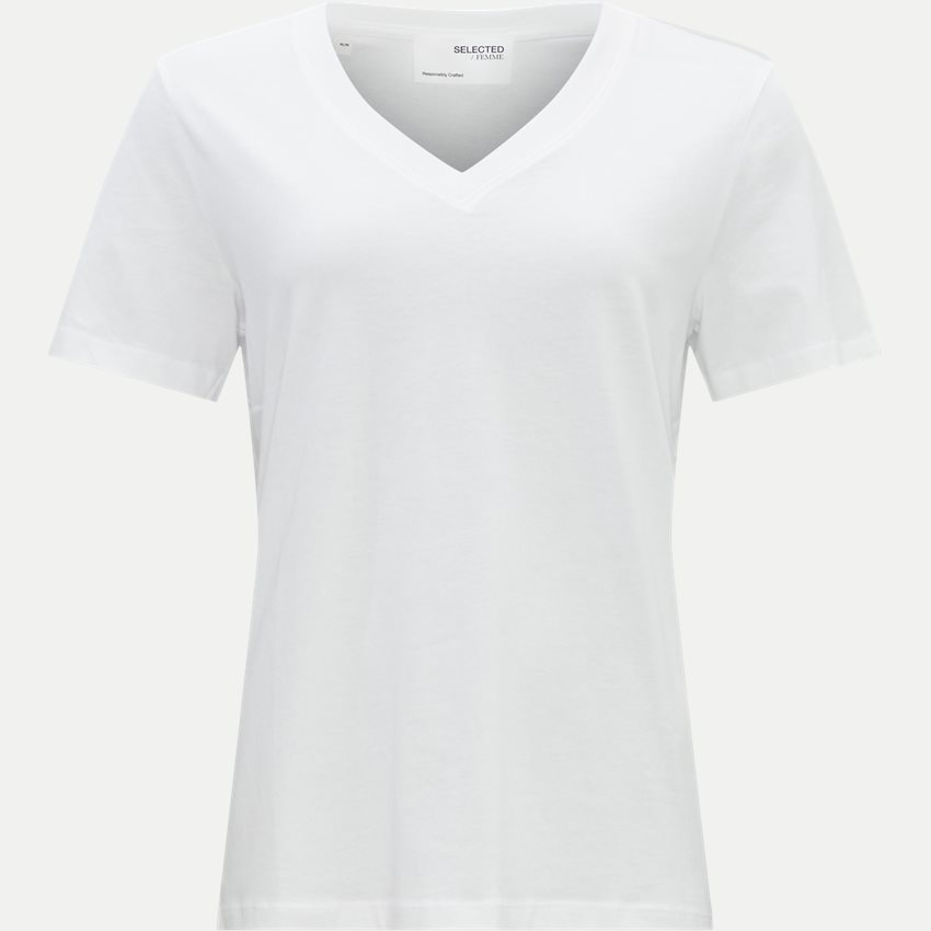 Seleted Femme T-shirts 16087922 ESSENTIAL SS V-NECK TEE HVID