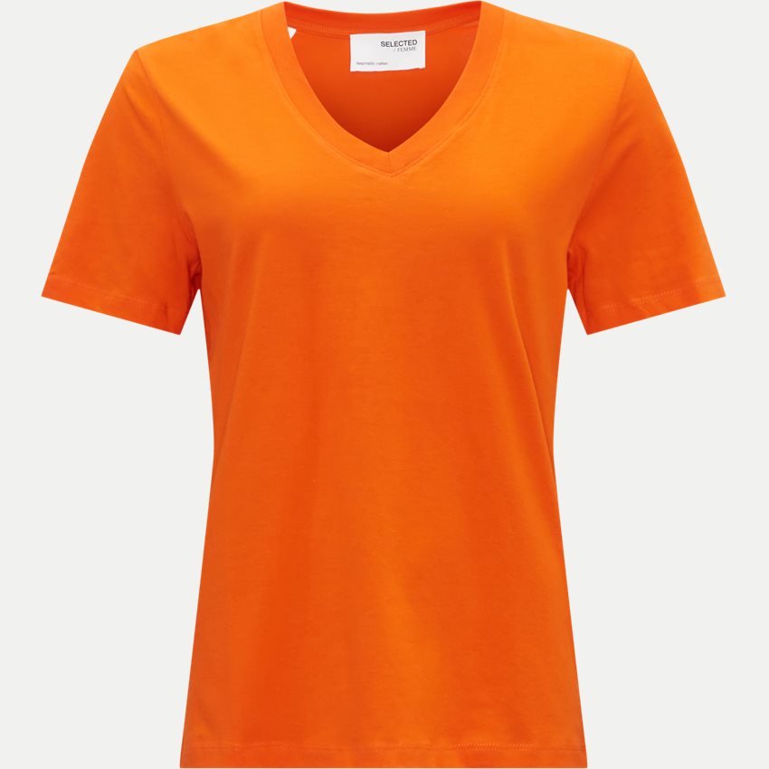 Seleted Femme T-shirts 16087922 ESSENTIAL SS V-NECK TEE ORANGE