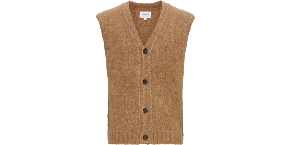 Norse Projects August Flame Alpaca Cardigan Vest Brown - Camel