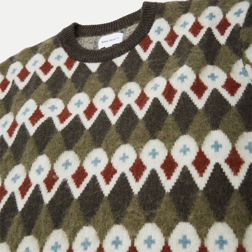 Norse Projects Stickat N45-0596 RUNE LOOSE MERINO FAIR ISLE OLIVEN