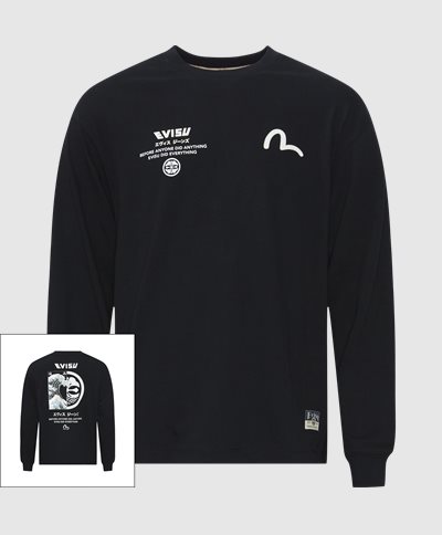 EVISU Långärmade t-shirts SEAGULL WAVE PRINT LS TEE 2ESHTM4TL7063 Svart