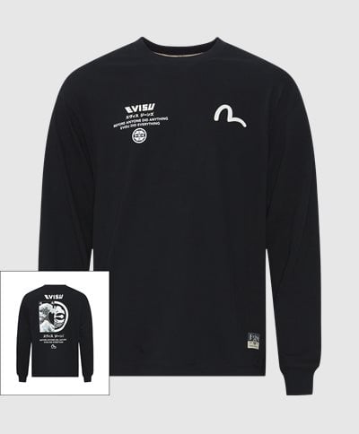 EVISU Långärmade t-shirts SEAGULL WAVE PRINT LS TEE 2ESHTM4TL7063 Svart