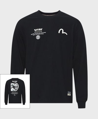 EVISU T-shirts SEAGULL WAVE PRINT LS TEE 2ESHTM4TL7063 Black
