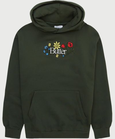 Butter Goods Sweatshirts FLORAL EMBROIDERED HOOD Green
